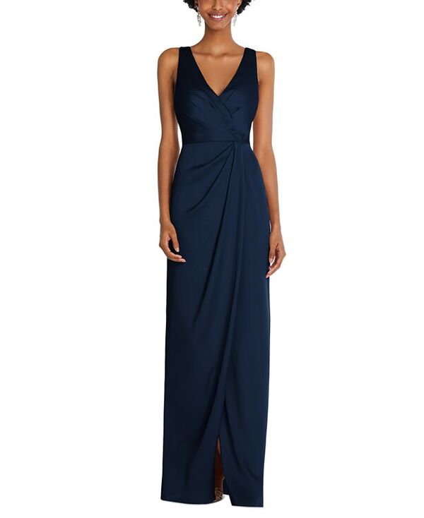 【送料無料】 アフターシックス レディース ワンピース トップス Women's Faux Wrap Whisper Satin Maxi Dress with Draped Tulip Skirt Midnight navy