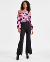 【送料無料】 アイ.エヌ.シー インターナショナル コンセプト レディース カジュアルパンツ ボトムス Women's High-Rise Wide-Slit Flare-Leg Jeans Deep Black(4)