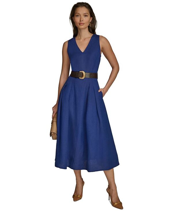 【送料無料】 ダナ キャラン ニューヨーク レディース ワンピース トップス Women's Belted V-Neck Midi Dress Cosmos