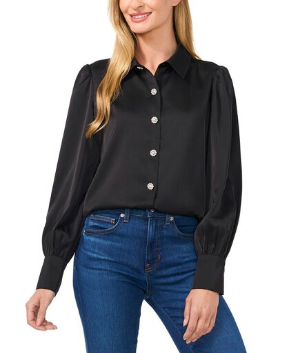【送料無料】 セセ レディース シャツ トップス Women's Rhinestone-Button Blouse Rich Black 【送料無料】 セセ レディース シャツ トップス Women's Rhinestone-Button Blouse Rich Black