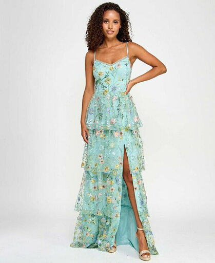 【送料無料】 シティー スタジオ レディース ワンピース トップス Juniors' Ruffled Embroidered Tiered Gown Mint Multi 【送料無料】 シティー スタジオ レディース ワンピース トップス Juniors' Ruffled Embroidered Tiered Gown Mint Multi