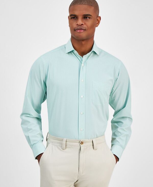 【送料無料】 クラブルーム メンズ シャツ トップス Men's Regular Fit Traveler Fine Stripe Dress Shirt Created for Macy's Catalina Green