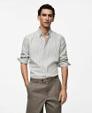 【送料無料】 マンゴ メンズ シャツ トップス Men's Slim-Fit Kodak-Striped Cotton Shirt Green