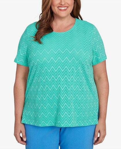 【送料無料】 アルフレッド ダナー レディース シャツ トップス Plus Size Classic Textured Chevron Lace Back Tee Jade 【送料無料】 アルフレッド ダナー レディース シャツ トップス Plus Size Classic Textured Chevron Lace Back Tee Jade