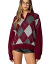 【送料無料】 アディクテッド レディース ニット・セーター アウター Women's Argyle Oversized Polo Sweater Burgund...