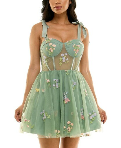 【送料無料】 シティー スタジオ レディース ワンピース トップス Juniors' Embroidered Tulle Mesh Sleeveless Dress Sage/pink 【送料無料】 シティー スタジオ レディース ワンピース トップス Juniors' Embroidered Tulle Mesh Sleeveless Dress Sage/pink