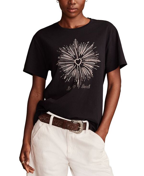 【送料無料】 ラッキーブランド レディース シャツ トップス Women's Heart Burst Classic Crewneck T-Shirt Jet Black