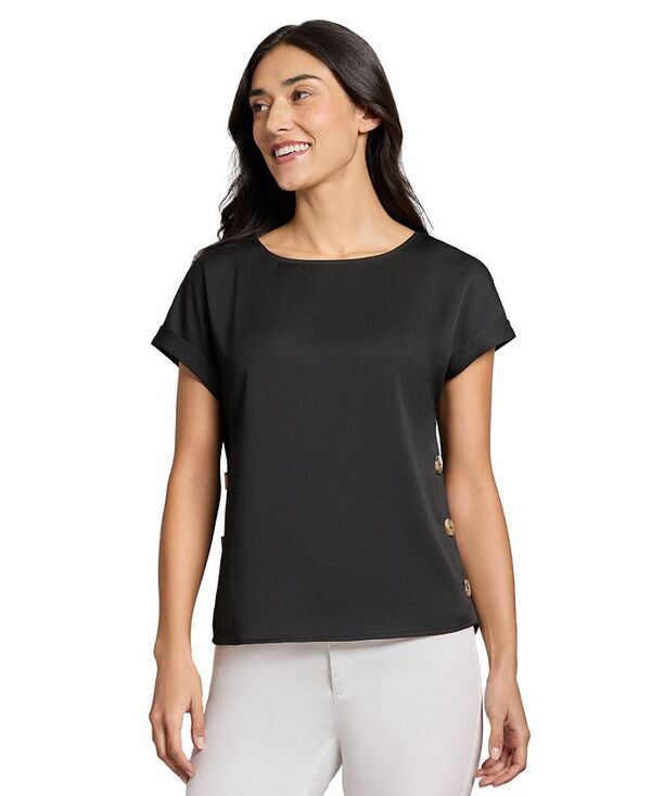 ジョーンズニューヨーク レディース トップス シャツ 半袖 Jones New York Women's Side-Button Short-Sleeve Top Jones Black ブラック