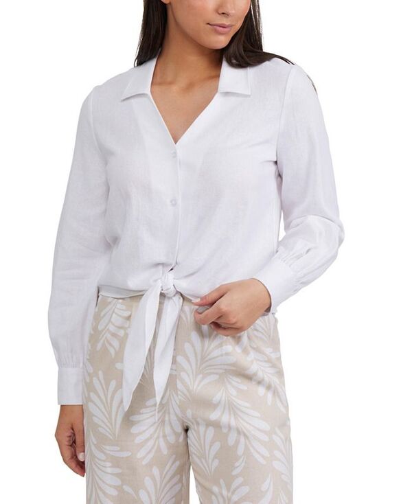 エレントレイシー レディース トップス シャツ Ellen Tracy Women's Women's Tie Front Shirt White ホワイト(4)