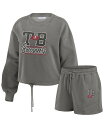【送料無料】 ウェア バイ エリン アンドルーズ レディース Tシャツ トップス Women's Pewter Tampa Bay Buccaneers Washed Fleece Long Sleeve T-Shirt Shorts Lounge Set Pewter