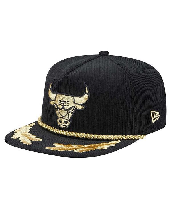 【送料無料】 ニューエラ メンズ 帽子 アクセサリー Men's Black Chicago Bulls Corduroy Gold Leaf Golfer Snapback Hat Black