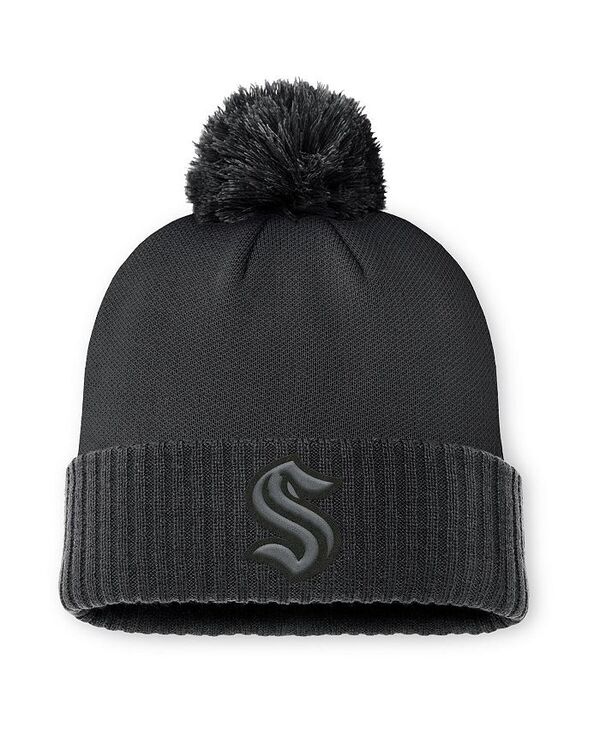 【送料無料】 ファナティクス メンズ 帽子 アクセサリー Men's Black Seattle Kraken Authentic Pro Road Cuffed Knit Hat with Pom Black