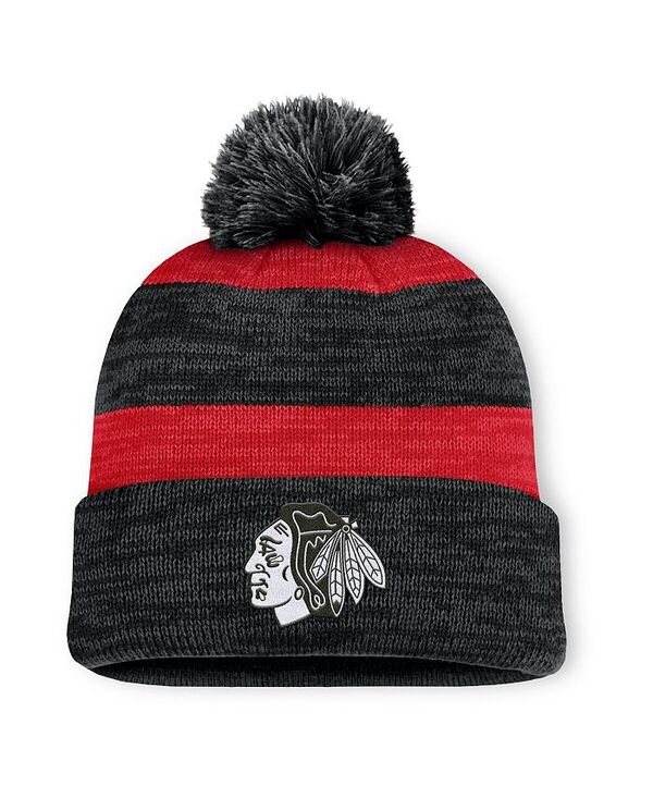 ファナティクス メンズ アクセサリー 帽子 ニット Fanatics Men's Black Chicago Blackhawks Fundamental Red Line Cuffed Knit Hat with Pom Black ブラック