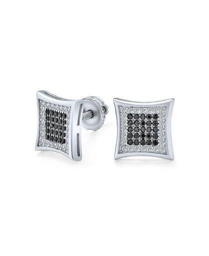 【送料無料】 ブリング メンズ ピアス・イヤリング アクセサリー Contemporary Mens 12MM Black & White CZ Stud Earrings in Sterling Silver Black clear 【送料無料】 ブリング メンズ ピアス・イヤリング アクセサリー Contemporary Mens 12MM Black & White CZ Stud Earrings in Sterling Silver Black clear