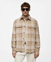 【送料無料】 マンゴ メンズ パーカー・スウェット アウター Men's Slim-Fit Checked Flannel Wool-Blend Overshirt Beige