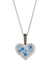 【送料無料】 ル ヴァン レディース ネックレス・チョーカー・ペンダントトップ アクセサリー Sapphire Ombre (3/8 ct. t.w.) & Diamond (1/3 ct. t.w.)Halo Cluster Heart Adjustable 20