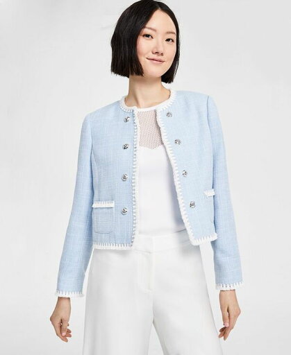 【送料無料】 タハリエーエスエル レディース ジャケット・ブルゾン アウター Women's Open-Front Cropped Boucle Jacket Ice Blue 【送料無料】 タハリエーエスエル レディース ジャケット・ブルゾン アウター Women's Open-Front Cropped Boucle Jacket Ice Blue