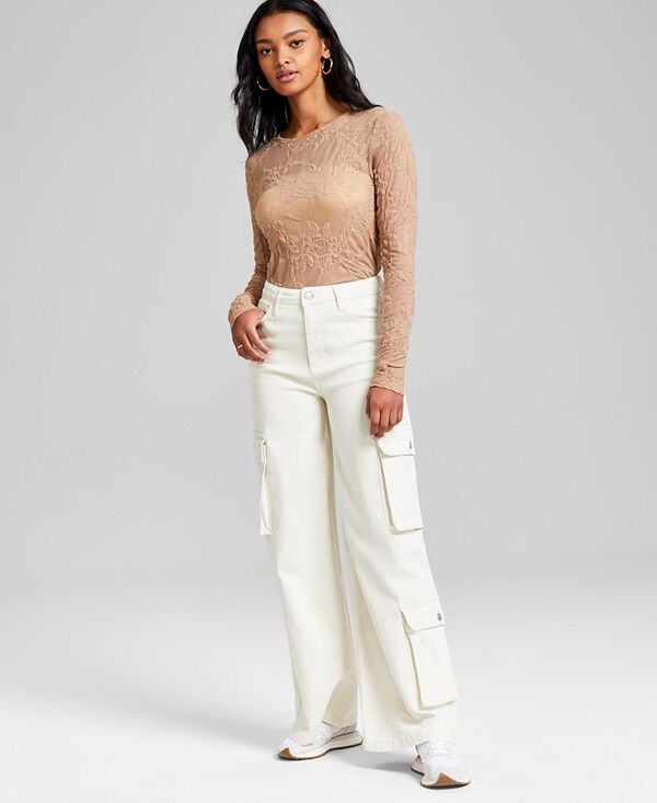 【送料無料】 アンドノウディス レディース デニムパンツ ボトムス Women's High-Rise Wide-Leg Cargo Jeans Ecru