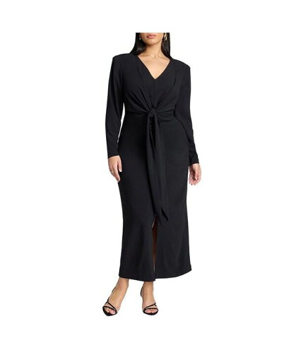 【送料無料】 エロクイ レディース ワンピース トップス Women's Plus Size Shirred Strong Shoulder Tie Detail Dress Black onyx 【送料無料】 エロクイ レディース ワンピース トップス Women's Plus Size Shirred Strong Shoulder Tie Detail Dress Black onyx