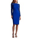 【送料無料】 タダシショージ レディース ワンピース トップス Emille Embroidered Illusion Cocktail Dress Blue