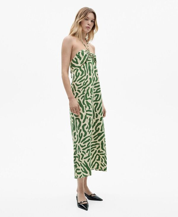 【送料無料】 マンゴ レディース ワンピース トップス Women's Frill Cotton Dress Green