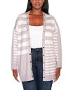【送料無料】 ベルディーニ レディース ニット・セーター アウター Plus Size Black Label Color Blocked Variegated-Stripe Cardigan Sweater Pearl Grey Combo