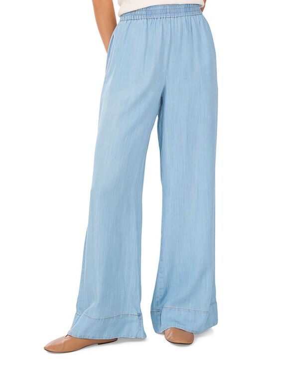 【送料無料】 ワンステイト レディース カジュアルパンツ ボトムス Women's Chambray Drawstring Wide-Leg Pants Angel Blue