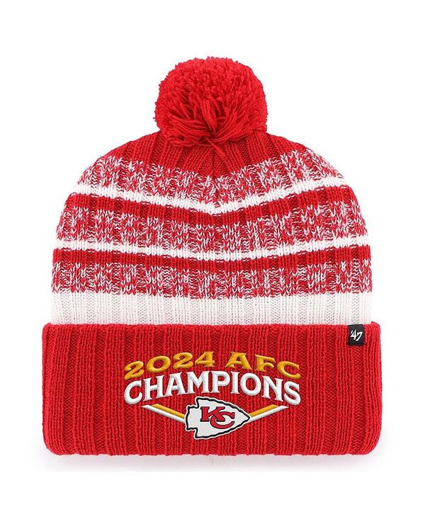 【送料無料】 47ブランド メンズ 帽子 アクセサリー Men's Red Kansas City Chiefs 2024 AFC Champions Tavern Cuffed with Pom Knit Hat Red