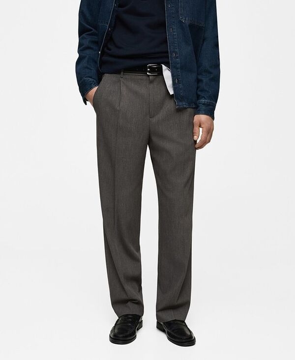 【送料無料】 マンゴ メンズ カジュアルパンツ ボトムス Men's EU Straight-Fit Pleated Pants Gray
