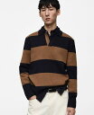 【送料無料】 マンゴ メンズ ニット・セーター アウター Men's Slim-Fit Striped Polo Sweater Dark Navy