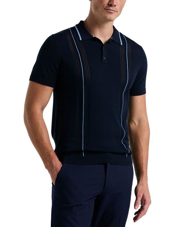 【送料無料】 ペリーエリス メンズ ポロシャツ トップス Men's Short Sleeve Cotton Mesh Vertical Stripe Polo Shirt Dark Sapphire