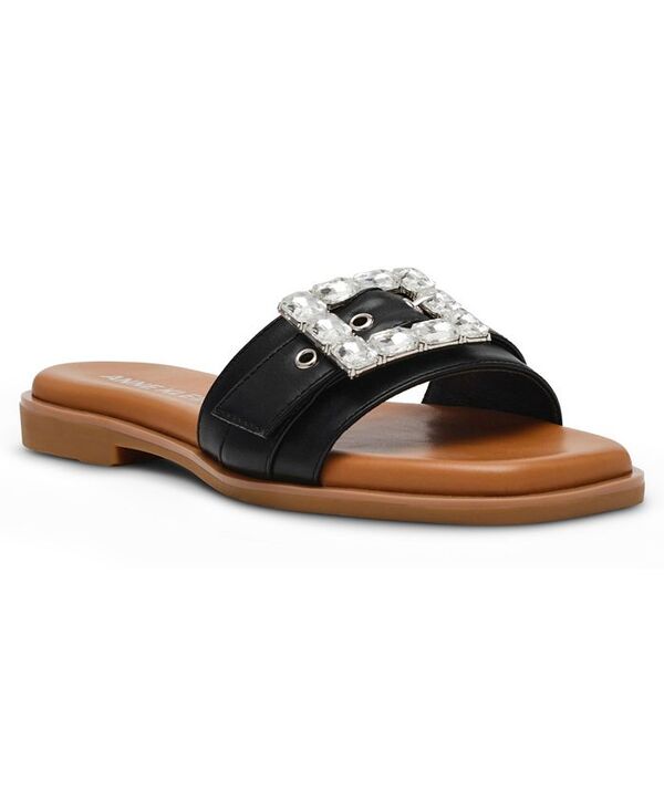 【送料無料】 アンクライン レディース サンダル シューズ Women's Capara Square Toe Flat Sandals Black Smooth