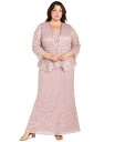 【送料無料】 アールアンドエムリチャーズ レディース ワンピース トップス Plus Size Metallic Lace Jacket and Dress Rose(4)
