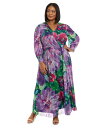 【送料無料】 ロンドンタイムス レディース ワンピース トップス Plus Size Printed Blouson-Sleeve Maxi Dress Leg...