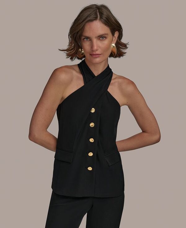 【送料無料】 ダナ キャラン ニューヨーク レディース ジャケット・ブルゾン アウター Women's Halter Vest Regular & Petite Sizes Black