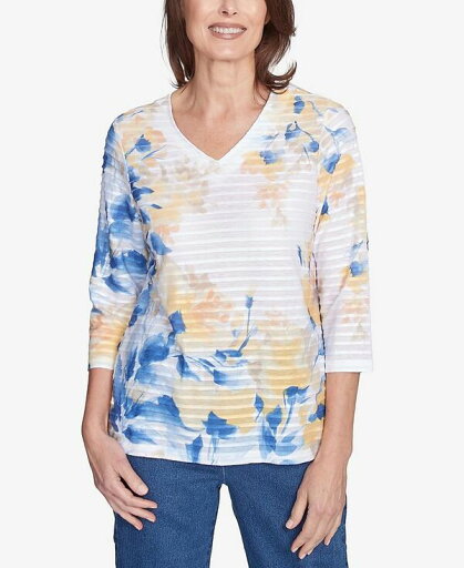 【送料無料】 アルフレッド ダナー レディース シャツ トップス Petite Flower Power Floral Textured V Neck Top Multi Blue 【送料無料】 アルフレッド ダナー レディース シャツ トップス Petite Flower Power Floral Textured V Neck Top Multi Blue