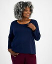 【送料無料】 スタイルアンドコー レディース シャツ トップス Plus Size Scoop-Neck Long-Sleeve Top Industrial Blue