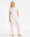 【送料無料】 チャータークラブ レディース ナイトウェア アンダーウェア Women's 2-Pc. Cotton Printed Cropped Pajamas Set Botanica Stripe(4)