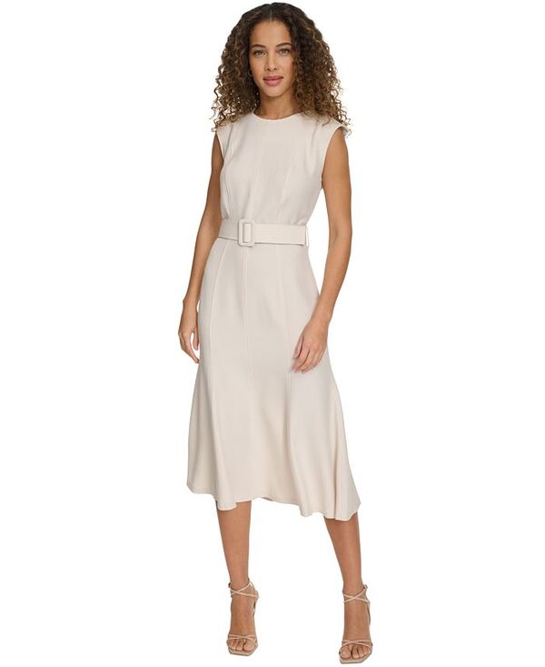 【送料無料】 カルバンクライン レディース ワンピース トップス Women's Belted A-Line Midi Dress Stony beige Cream