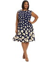 【送料無料】 ロンドンタイムス レディース ワンピース トップス Plus Size Printed Sleeveless Fit & Flare Dress ...