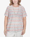 【送料無料】 アルフレッド ダナー レディース シャツ トップス Plus Size Estate of Mind Chevron Shimmer Crew Neck T-Shirt with Necklace Multi Pink