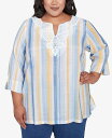 【送料無料】 アルフレッド ダナー レディース シャツ トップス Plus Size Flower Power Striped Flower Detail Button Front Top Multi Blue