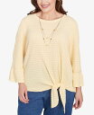 【送料無料】 アルフレッド ダナー レディース シャツ トップス Plus Size Flower Power Tie Front Textured Crew Neck T-Shirt with Necklace Buttercup