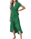 【送料無料】 カップシー レディース ワンピース トップス Women's Emerald Green Short Sleeve Wrap Maxi Beach...