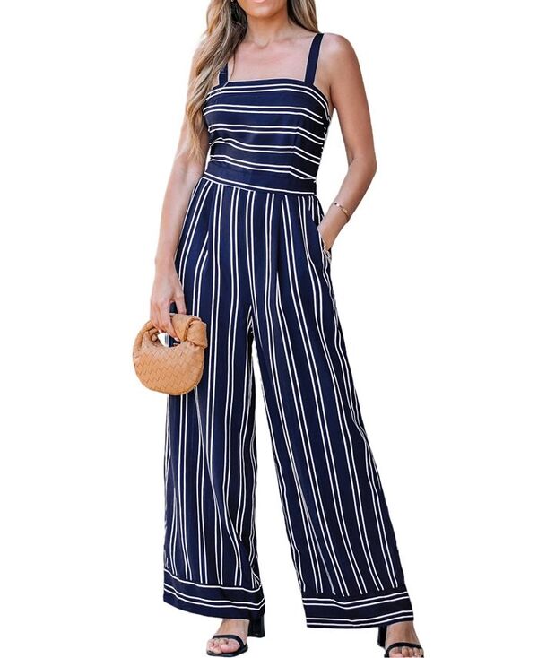 【送料無料】 カップシー レディース カジュアルパンツ ボトムス Women's Bold Moves Striped Jumpsuit Dark blue