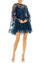 【送料無料】 マックダガル レディース ワンピース トップス Women's Embellished Long Flare Sleeve Mesh A-Line...