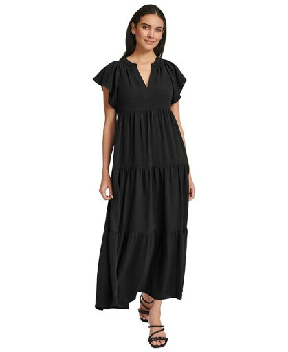 【送料無料】 カルバンクライン レディース ワンピース トップス Women's Split-Neck Tiered Maxi Dress Black 【送料無料】 カルバンクライン レディース ワンピース トップス Women's Split-Neck Tiered Maxi Dress Black