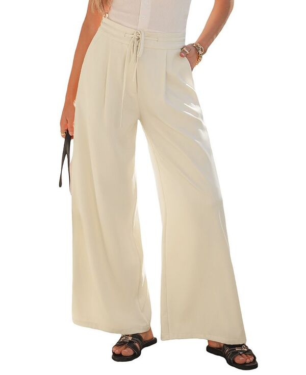 【送料無料】 カップシー レディース カジュアルパンツ ボトムス Women's Yellow Tie Waist Straight Leg Pants Beige/khaki