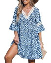 【送料無料】 カップシー レディース ワンピース トップス Women's Abstract Print Lace Pointelle Mini Beach Dress Blue(4)