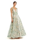 【送料無料】 マックダガル レディース ワンピース トップス Women's Floral Embroidered Illusion V-Neck Gown C...